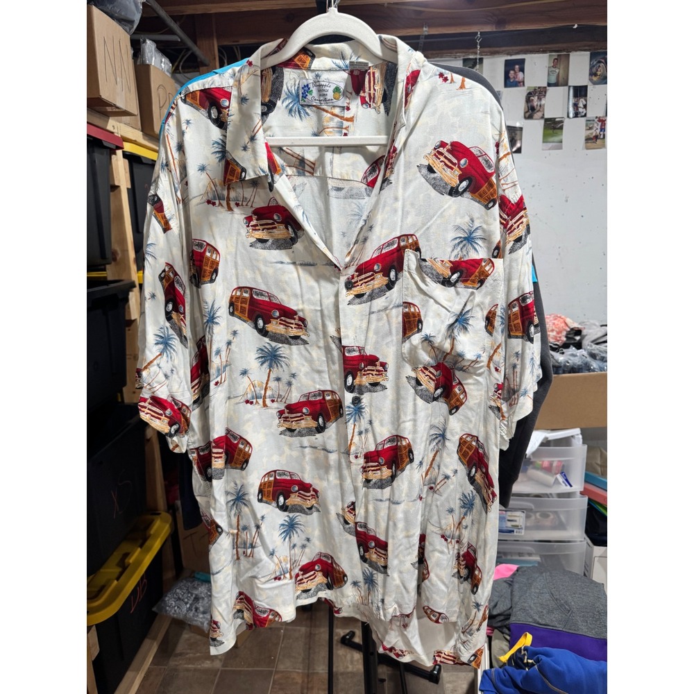 Pineapple Connection Vintage Aloha Shirt Mens 3XB Rayon Woodie Car Hawaiian